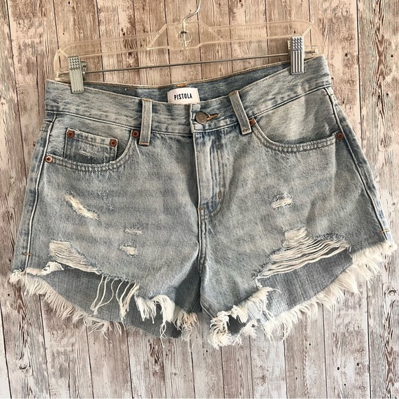 pistola Pants - Pistola Women's Distressed Denim Shorts - Light Blue Size 27